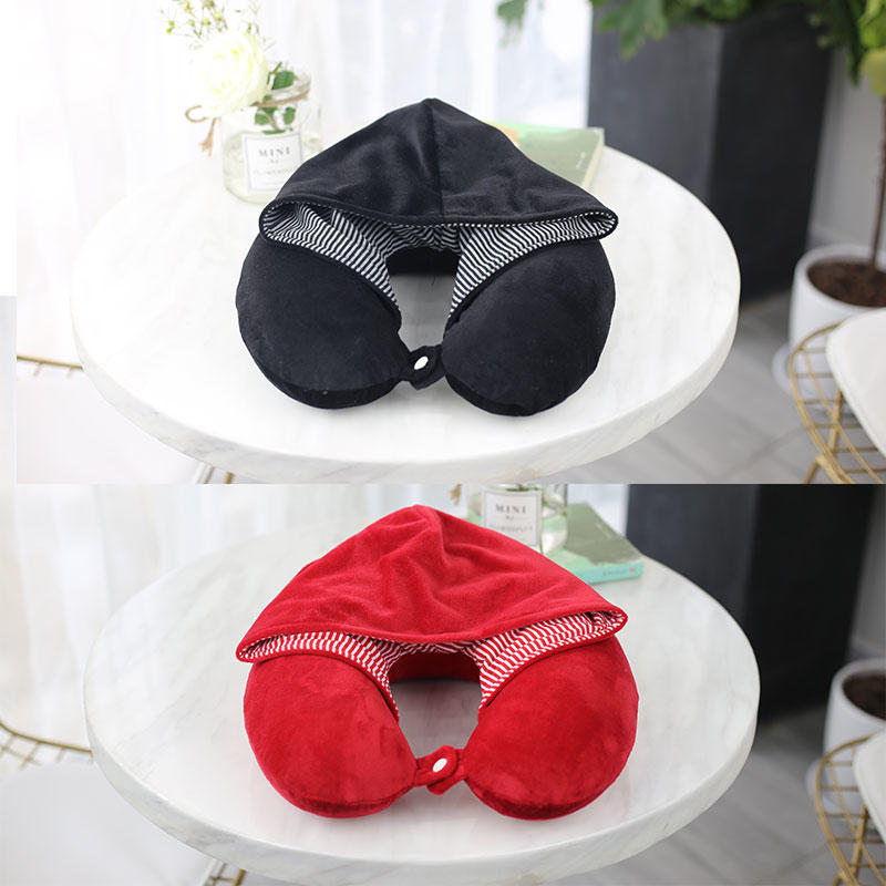 Hot Sale Innovation Portable Hooded Memory Foam Hoodie Travel Neck Pillow with Hood Quality Bedding Adults Solid Knitted U-shape