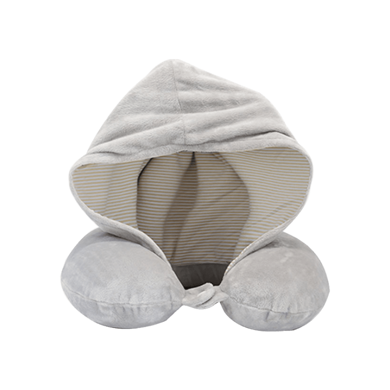Portable Hooded U Shaped Memory Foam Travel Neck Pillow